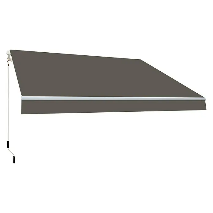 SmartSun Toldo de brazos extensibles Original Kit Acrílico - Topo, Ancho: 3 m, Caída: 2 m - La imagen muestra un toldo con tela gris y volante blanco, ideal para la protección solar y la lluvia, proporcionando sombra para terrazas y balcones.