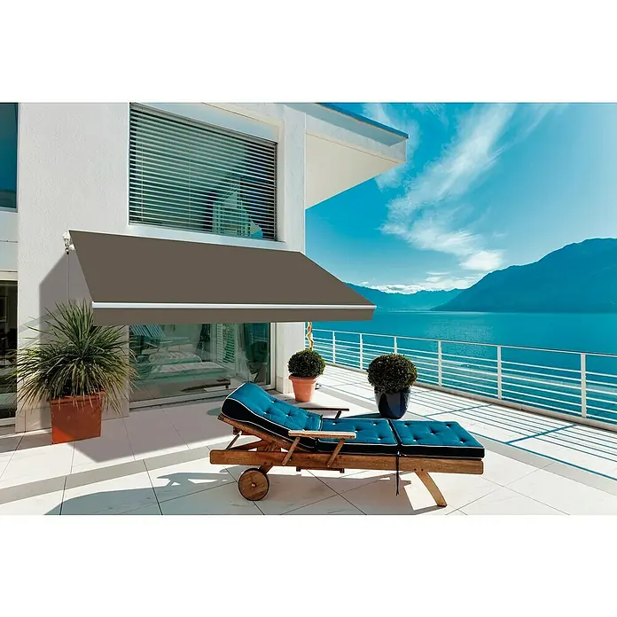 SmartSun Toldo de brazos extensibles Original Kit Acrílico - Topo, Ancho: 3 m, Caída: 2 m - Elegante toldo de patio color taupe que proporciona sombra con estilo. El toldo complementa el diseño moderno de la casa y ofrece confort ideal.