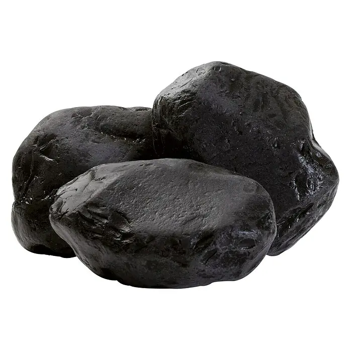 Marmorkiesel Nero Ebano - Schwarz/Anthrazit, Maße Stein: 10 - 20 cm, 15 kg - Ein Haufen glänzender, schwarzer Ziersteine. Perfekt für Dekorationen im Innen- und Außenbereich, die eine elegante Note verleihen.