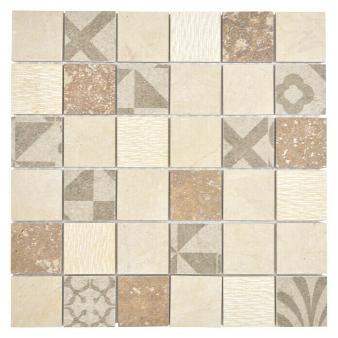 Mosaikfliese Quadrat Mix MTS 48B B0330 x 30 cm, Beige/Braun, Matt Top View