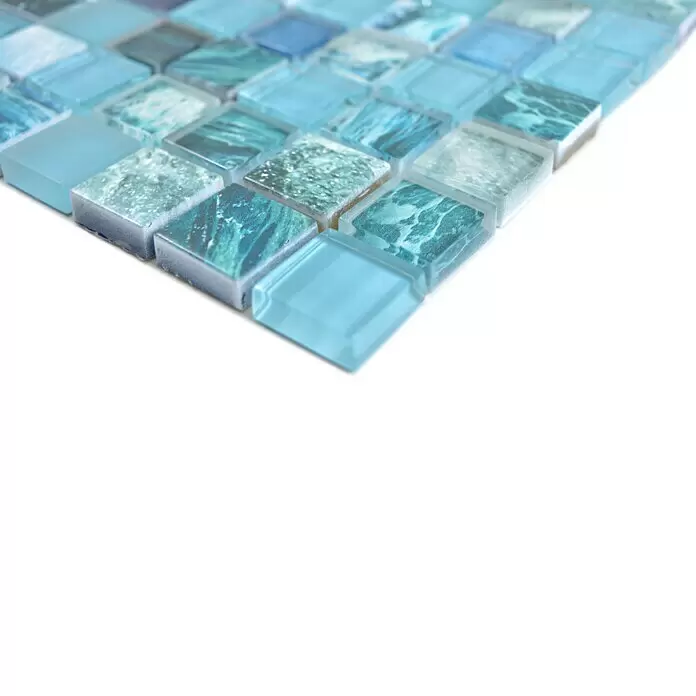 Mosaikfliese Quadrat Crystal XCM JT14 - 29,8 x 29,8 cm, Grün/Blau, Glänzend - Detailaufnahme
