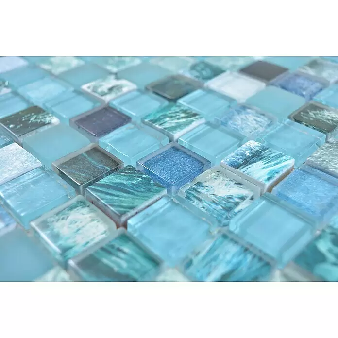 Mosaikfliese Quadrat Crystal XCM JT14 - 29,8 x 29,8 cm, Grün/Blau, Glänzend - Detailaufnahme