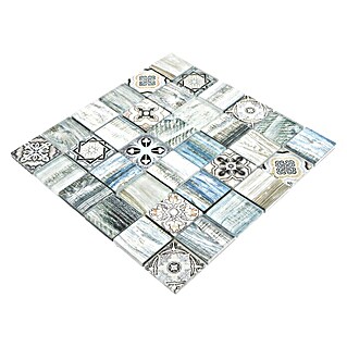 Mozaik pločica Quadrat Crystal XCM WOOD 300 (30 x 30 cm, Plavo-sive boje, Sjaj)