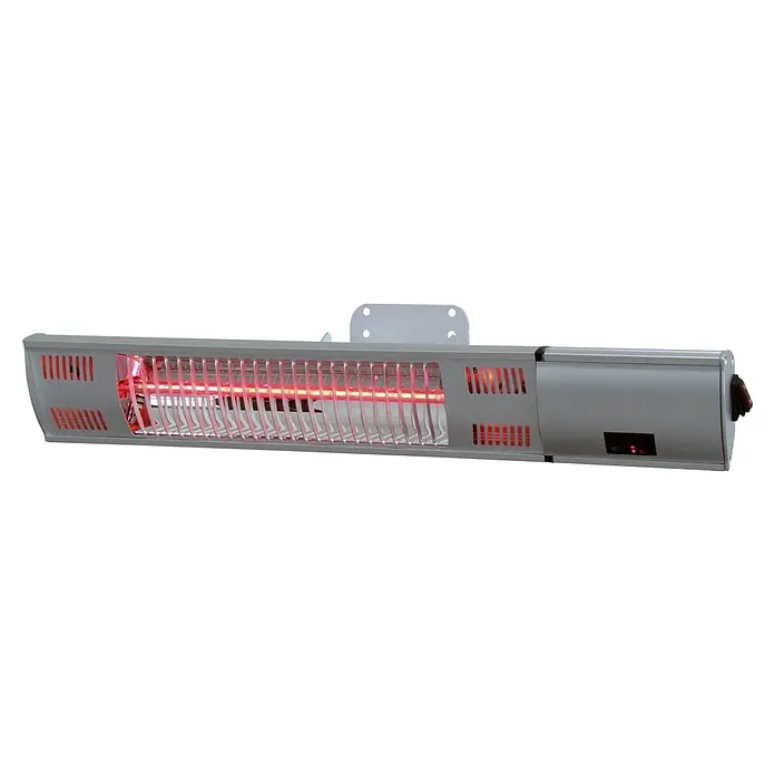 Infrarot-Heizstrahler - 2.000 W, Länge: 58,5 cm - Infrarotstrahler in Silber mit roter Heizlampe. Das Gerät ist für die Wandmontage vorgesehen und sorgt für angenehme Wärme im Außenbereich.