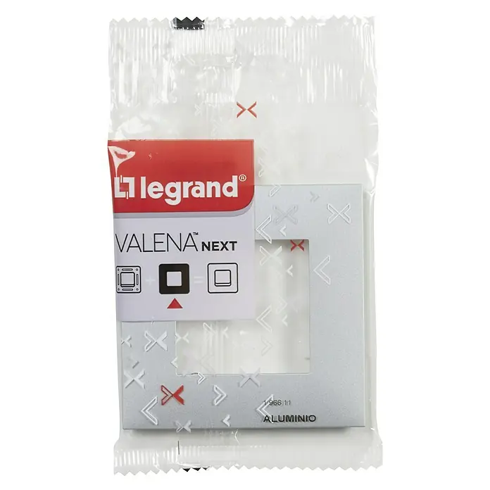 Legrand Valena Next Marco - Aluminio, Modelo de mecanismos: x 1, Plástico, Instalar - Marco de interruptor Legrand Valena Next en aluminio, empaquetado en film transparente, para instalaciones eléctricas elegantes.