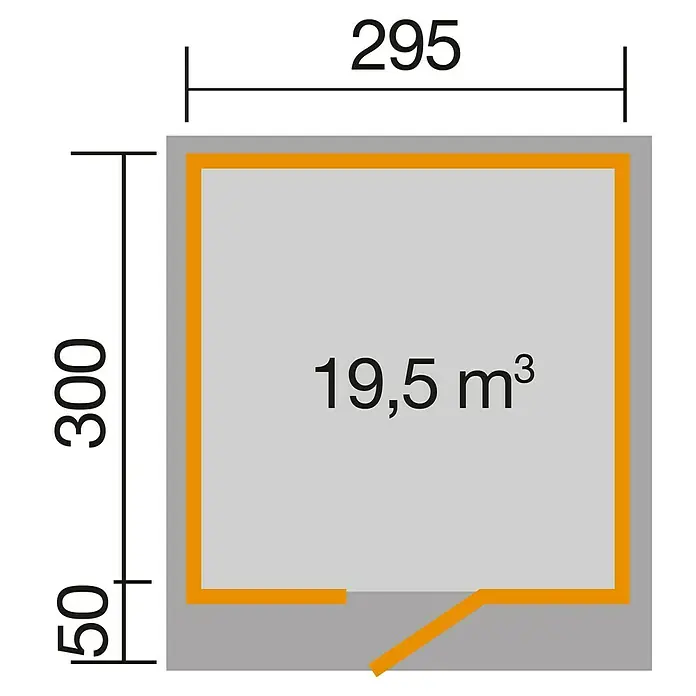 Weka wekaLine Gartenhaus Designhaus 172 - Außenmaß inkl. Dachüberstand (B x T): 339 x 377 cm, Holz, Anthrazit/Weiß, 8,88 m² - Abmessungen des Gartenhauses mit einer Breite von 295 cm, einer Höhe von 300 cm plus 50 cm und einem Volumen von 19,5 m³.