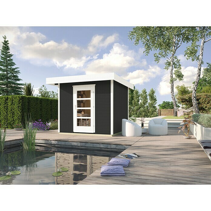 Weka wekaLine Gartenhaus Designhaus 172 (Außenmaß inkl. Dachüberstand (B x  T): 339 x 377 cm, Holz, Anthrazit/Weiß, 8,88 m²) | BAUHAUS