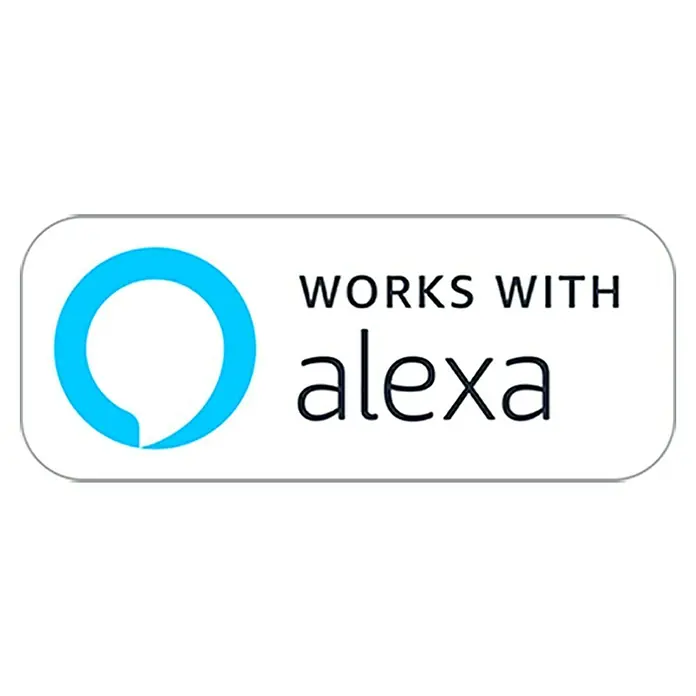 Schellenberg Smart Home Markisenmotor Premium 50 - Länge: 620 mm, Max. Drehmoment: 50 Nm, Geeignet für: Gelenkarmmarkisen - Das "Funktioniert mit Alexa"-Logo, das auf die Kompatibilität mit dem Alexa-Sprachassistenten hinweist, ideal für Smart-Home-Geräte.