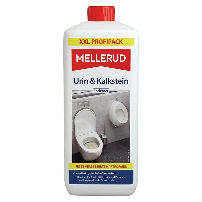 Mellerud Urin- & Kalksteinentferner - 1,75 l, Flasche - Bild einer Flasche MELLERUD Urin- & Kalkstein Entferner mit XXL Profipack, zur hygienischen Reinigung von Urin und Kalkablagerungen.
