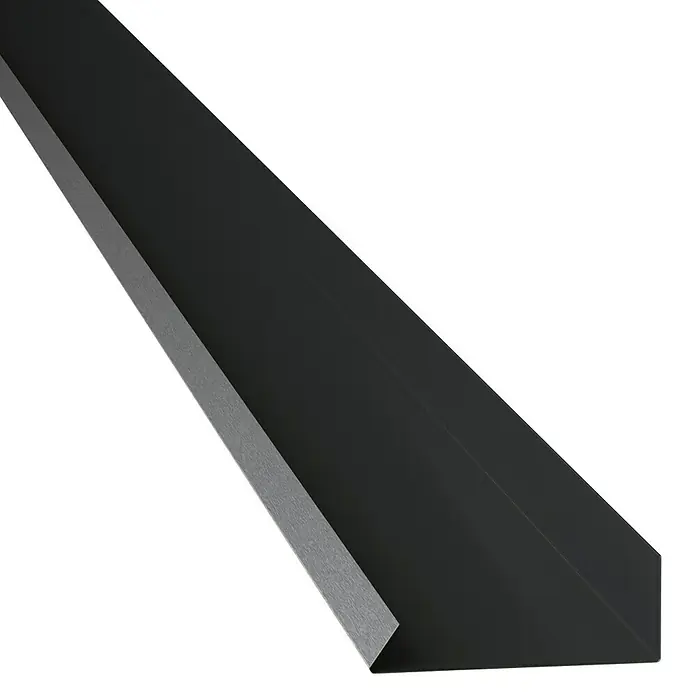 Metdach Kantenwinkel Schürze - Schwarz, 100 x 10 cm, Stahl - Das Produkt ist eine moderne und robuste schwarze Dachrinne, die sowohl funktional als auch ästhetisch ansprechend ist.