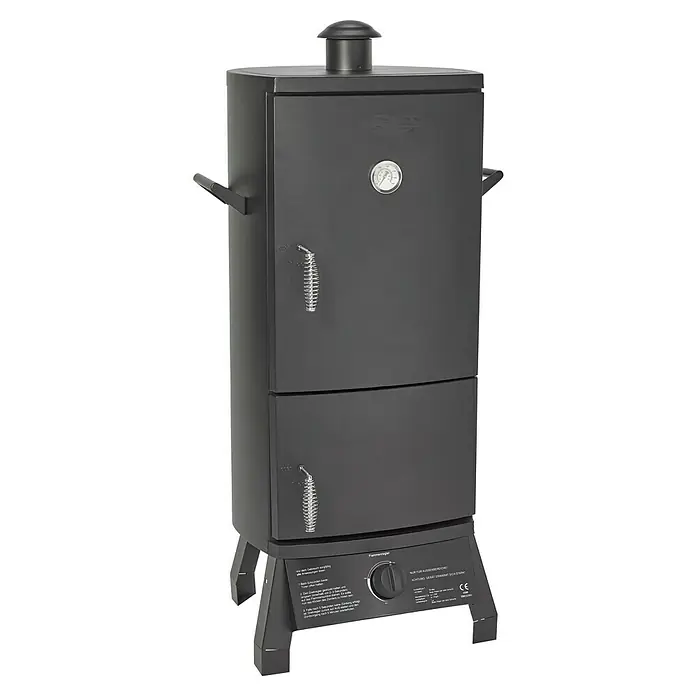 El Fuego Smoker L - Grillfläche (B x T): 32 x 31 cm, 3,5 kW - Hier ist ein tragbarer, senkrechter Gas-Smoker mit Thermometer und Griffen, perfekt für köstliche Räuchergerichte im Freien.