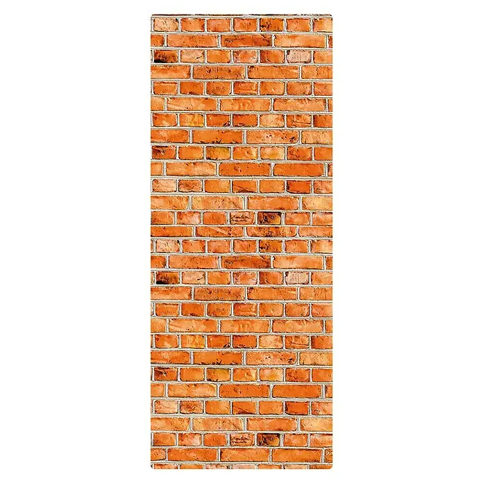 SanDesign Duschrückwandmuster - 17,5 cm x 7 cm x 3 mm, Red Brick Wall - Nahaufnahme einer klassischen Backsteinmauer mit roten Ziegeln und hellgrauem Mörtel, die eine robuste Textur und architektonische Details zeigt.