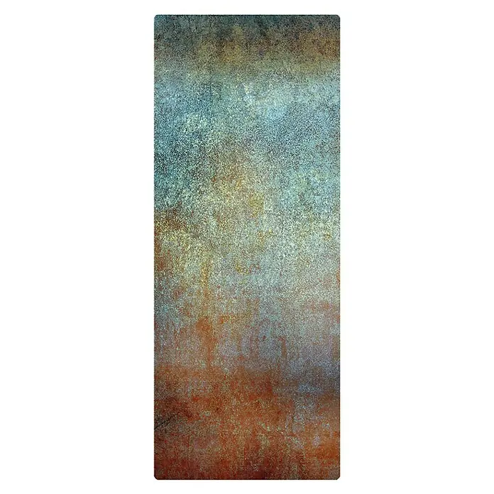 SanDesign Duschrückwandmuster Colored Rust - 17,5 cm x 7 cm x 8 mm, Formen & Muster - Abstraktes Gemälde mit rostigen Braun- und Blautönen, das eine einzigartige, strukturierte Oberfläche und Tiefe zeigt.