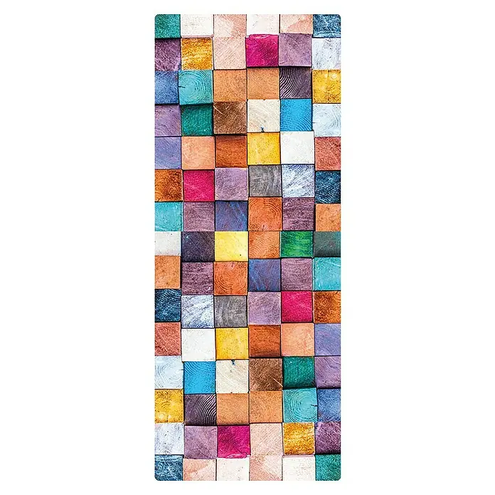SanDesign Duschrückwandmuster - 17,5 cm x 7 cm x 3 mm, Colored Wood - Farbiges Holzklotz-Mosaik, das durch lebendige Farben und natürliche Holzmaserung ein dynamisches Muster bildet. Ideal für kreative Projekte.