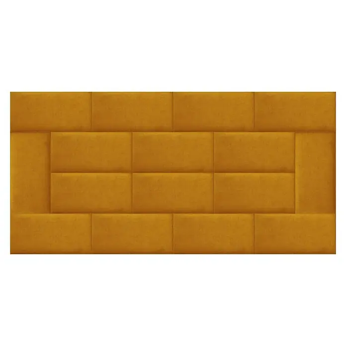 Fllow Wandpolster Velvet - Ocker, L x B: 60 x 30 cm - Gelb gepolstertes Wandpaneel mit rechteckigen Abschnitten zur dekorativen Wandgestaltung.