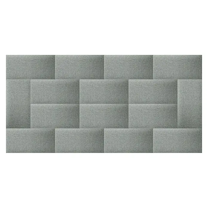 Fllow Wandpolster Inari - Grau, L x B: 60 x 30 cm - Graue, rechteckige Wandpaneele mit Stoffbezug und dreidimensionalem Würfelmuster. Sie sind auf einem schwarzen Hintergrund dargestellt.