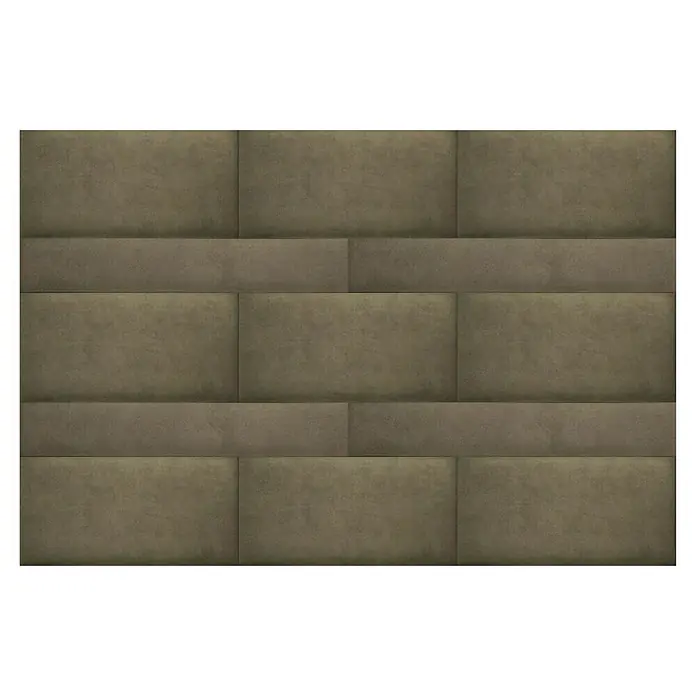 Fllow Wandpolster Velvet - Taupe, L x B: 90 x 15 cm - Nahaufnahme von braunen, rechteckigen Wandfliesen, die ein modernes und elegantes Muster bilden. Die Textur der Fliesen sorgt für eine warme Atmosphäre.