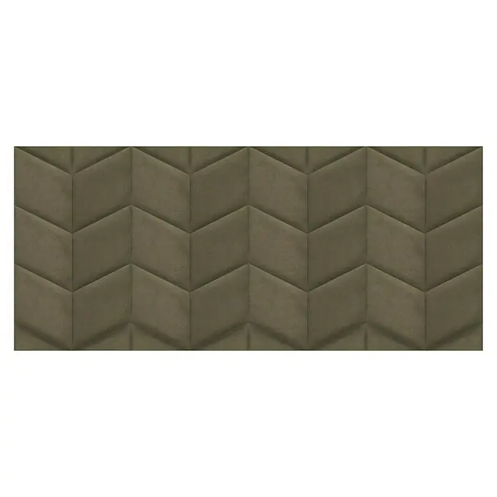 Fllow Wandpolster Velvet - Taupe, 45 x 30 cm, Ausführungseigenschaft: Links - Chevron-Muster Wandpaneel mit einem weichen, gesteppten Stoffbezug in einem warmen, erdigen Farbton, ideal für stilvolle Innenräume.