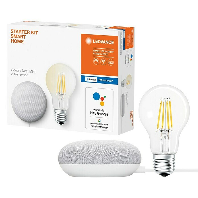 LEDVANCE Assistant vocal Starter Kit Google Nest Mini avec filament LED SMART+ transparent