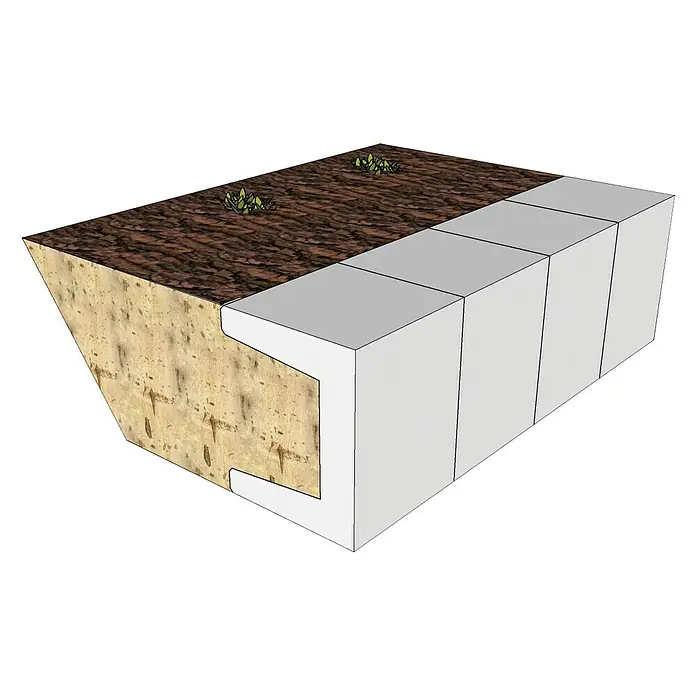 EHL U-Stein - Grau, 40 x 50 x 40 cm, Beton - Das Bild zeigt eine detaillierte Illustration eines bepflanzten Hochbeets mit Betonbegrenzung, ideal für den Garten- und Landschaftsbau.