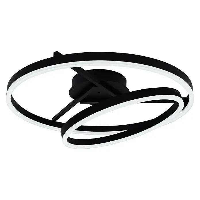 Tween Light LED-Deckenleuchte rund Two Rings - 40 W, Ø x H: 600 mm x 23 cm, Schwarz - Moderne LED-Deckenleuchte mit verschlungenen Ringen und schwarzem Finish für stilvolle Beleuchtung.