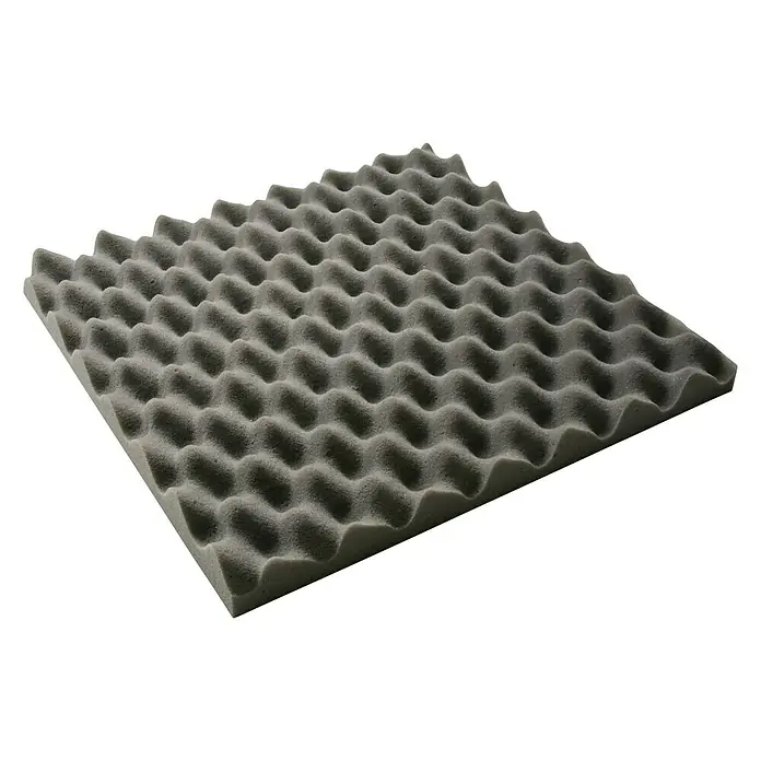 Noppenschaum Akupur - 50 x 50 x 5 cm, PU-Schaum - Quadratische, graue Akustikschaumstoffplatte mit Eierkartonmuster zur Schallabsorption, ideal für Tonstudios oder Heimkinos.
