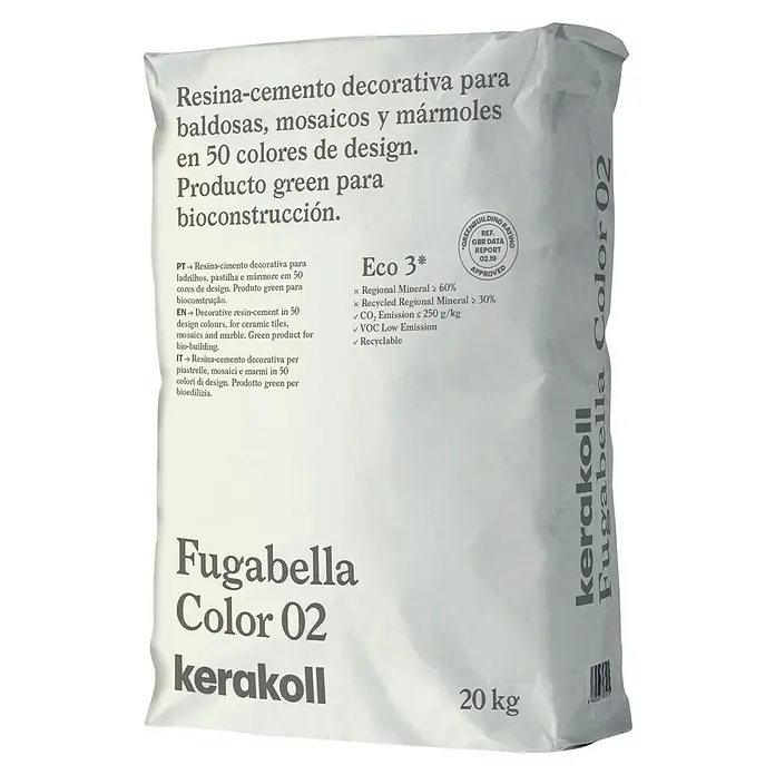 Kerakoll Mortero para juntas - cemento Fugabella - Color: 02, 20 kg - Saco de mortero de cemento Fugabella Color 02 de Kerakoll, resina-cemento decorativa para baldosas, mosaicos y mármol, 20 kg.