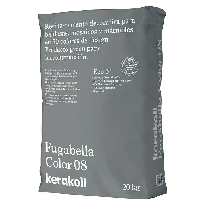 Kerakoll Mortero para juntas - cemento Fugabella - Color: 08, 20 kg - Saco de mortero de cemento de resina decorativa Fugabella Color 08, producto verde para bioconstrucción, 20 kg.