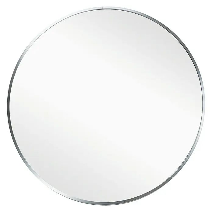 Rahmenspiegel Levi - Durchmesser: 80 cm, Silber, Metall - Runder Spiegel mit silberfarbenem Rahmen. Der Spiegel hat eine klare, reflektierende Oberfläche und einen schlanken Rahmen.