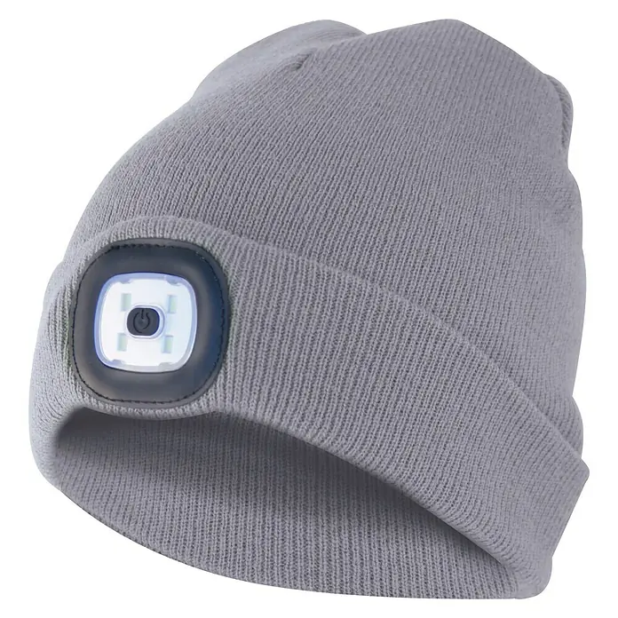 Velamp Gorro Lighthouse - LED, Gris, Textil - Gorro gris de punto con luz LED. El gorro es ideal para actividades al aire libre y ofrece visibilidad adicional en la oscuridad.