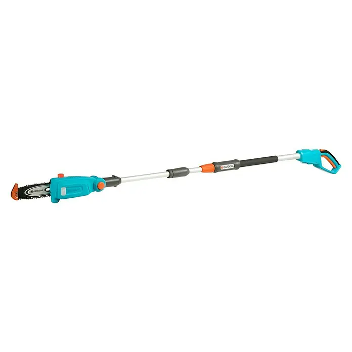 Gardena Power for All 18V Akku-Hochentaster - 18 V, Ohne Akku, Schwertlänge: 20 cm - Abgebildete ist eine GARDENA Akku-Hochentastersäge TCS 20/18V P4A, ein nützliches Gartengerät für Baumpflegearbeiten in der Höhe.