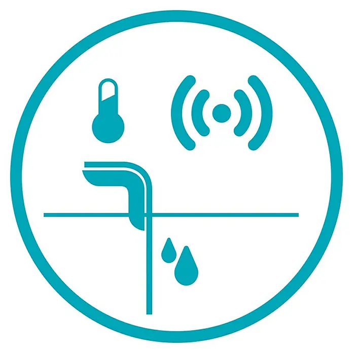 Gardena Smart system Sensor de humedad del suelo - Específico para: Sets Gardena Smart System - La imagen presenta un sensor de fugas y temperatura estilizado dentro de un círculo azul.