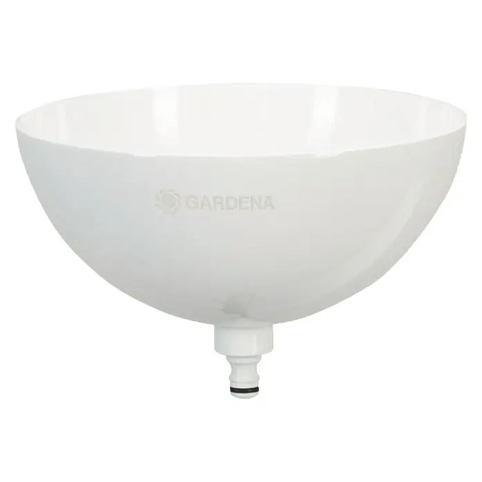 Gardena ClickUp! Pflanzschale - L x B x H: 24,7 x 24,7 x 15,3 cm - Weiße Gardena Regentonnenbefüllautomatik mit Anschlussstück, ideal für die Gartenbewässerung und Regenwassernutzung.