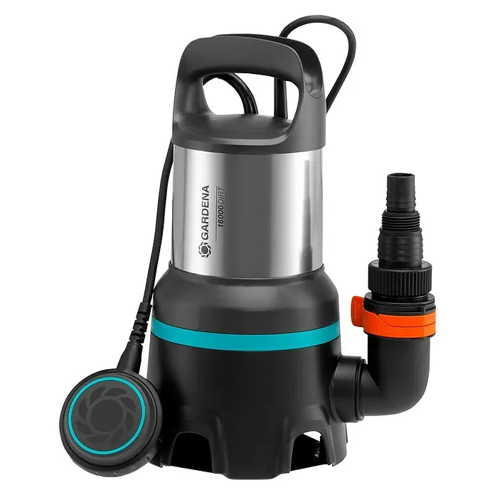 Gardena Schmutzwasserpumpe 16000 - 450 W, Max. Fördermenge: 16.000 l/h, Eintauchtiefe: 7 m - Eine leistungsstarke GARDENA Schmutzwasser-Tauchpumpe 16000 Dirt, ideal zum Auspumpen von verschmutztem Wasser mit Partikeln bis zu 35 mm.