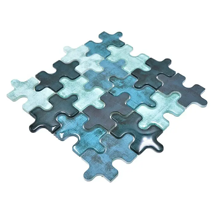 Mosaikfliese Puzzle Crystal Mix XCM PT03G - 29,8 x 29,8 cm, Grün, Glänzend - Farbige Puzzlefliesen mit einem attraktiven Design, ideal für kreative Wand- und Bodengestaltung im Innenbereich.