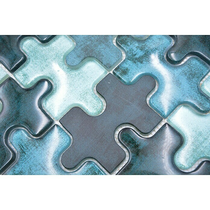 Mosaikfliese Puzzle Crystal Mix XCM PT03G (29,8 x 29,8 cm, Grün, Glänzend)