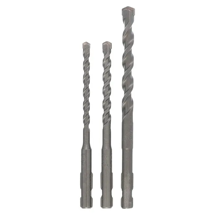 Bosch Beton- & Steinbohrer - 3 -tlg. - Nahaufnahme von drei Bosch SDS Quick Betonbohrern in verschiedenen Größen, die für Bohrmaschinen mit SDS-Aufnahme geeignet sind.