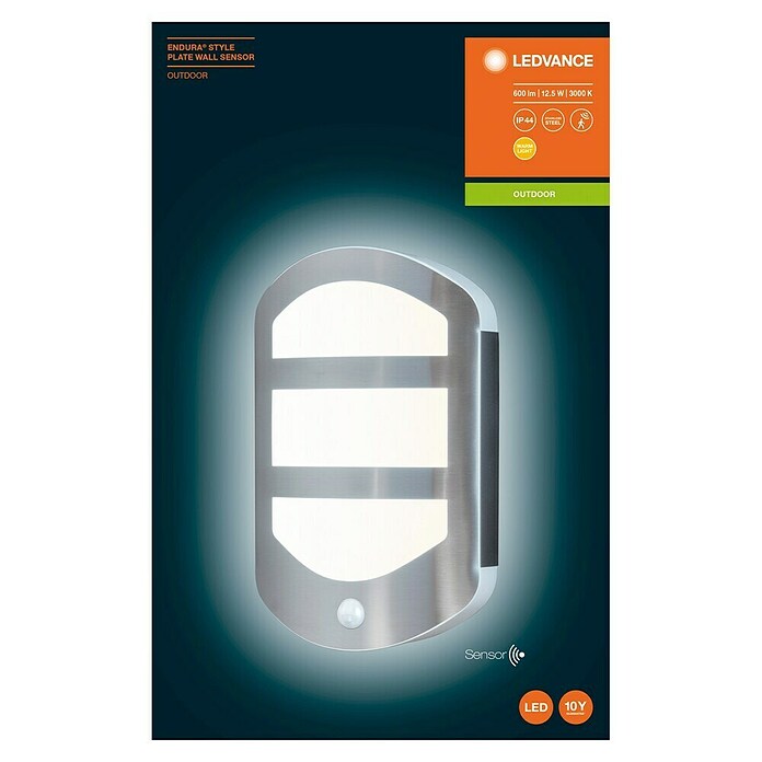 Ledvance LED-Außenwandleuchte Endura (12,5 W, 180 x 60 x 283 mm, Edelstahl, IP44, Mit Bewegungssensor) | BAUHAUS