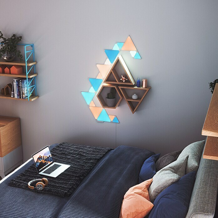 Nanoleaf LED-Panel Shapes Mini Triangles 10er Erweiterung 2. GenerationL x B x H: 10 x 11,5 x 0,6 cm, Weiß, RGBW Mood Shot