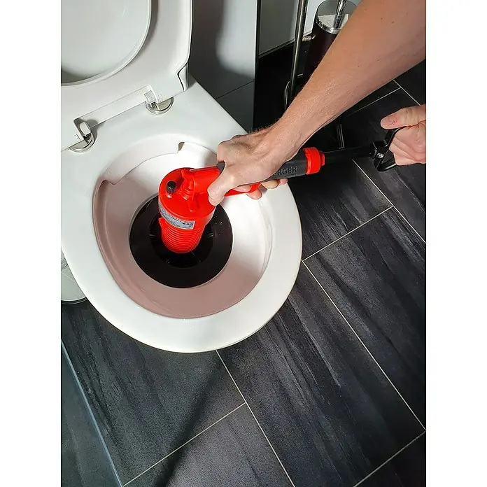 Rothenberger Industrial Pressluft-Rohrreiniger - 4 bar, 5 -tlg. - Verwendung eines kraftvollen Toilettenabflussreinigers. Mit der manuellen Pumpe wird die Verstopfung im Abfluss beseitigt. Effektive Lösung für Sanitärprobleme.