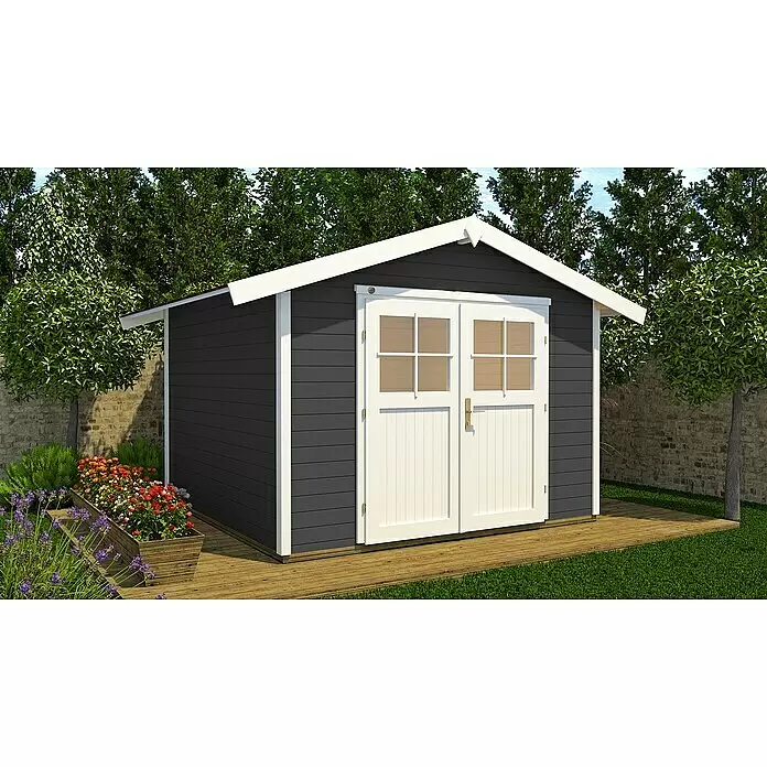 Weka Gartenhaus 122 - Holz, Anthrazit/Weiß, Grundfläche: 8,88 m² - Stimmungsaufnahme