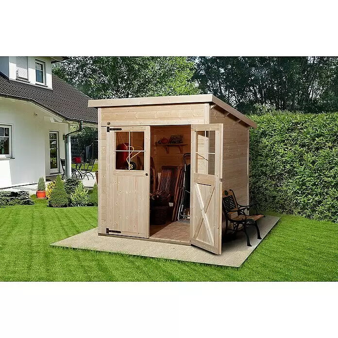 Weka Gerätehaus 325 - Außenmaß inkl. Dachüberstand (B x T): 200 x 198 cm, Holz, 2,93 m², Wandstärke: 19 mm, Natur - Stimmungsaufnahme
