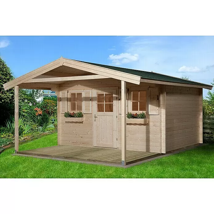 Weka Gartenhaus 110 - Außenmaß inkl. Dachüberstand (B x T): 460 x 594 cm, Holz, Natur, Mit Vordach - Stimmungsaufnahme