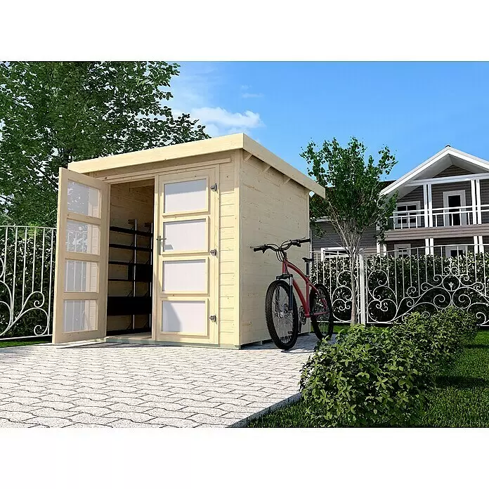 Weka Gartenhaus 321 - Außenmaß inkl. Dachüberstand (B x T): 322 x 293 cm, Holz, Natur, 7,493 m² - Stimmungsaufnahme