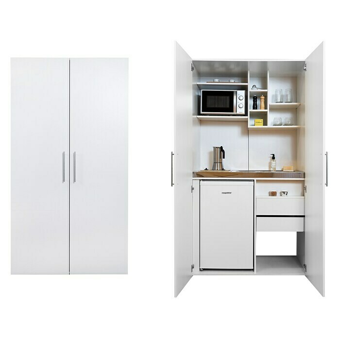 Respekta Cocina en armario SKWWS (Ancho: 104 cm, Blanco, Con encimera Duo)