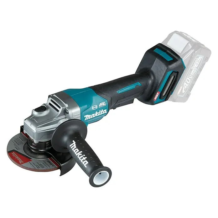 Makita XGT 40V max. Akku-Winkelschleifer GA013GZ - Ohne Akku, Leerlaufdrehzahl: 8.500 U/min - Abbildung eines Makita Akku-Winkelschleifers mit einem 40V Akku.