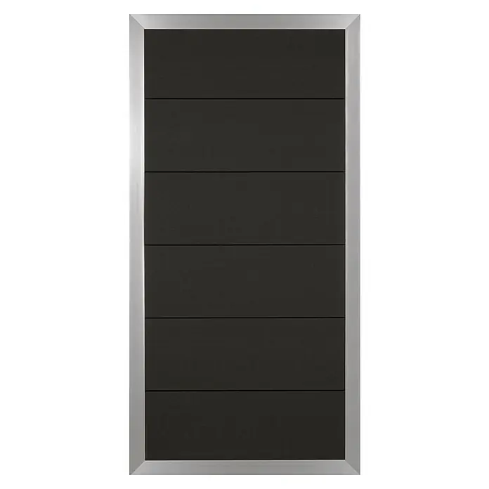 Sichtschutzelement Roma - 90 x 180 cm, Anthrazit - Schwarze Tür mit horizontalen Linien und silbernem Rahmen. Die moderne Tür verleiht jedem Raum ein elegantes und zeitgemäßes Aussehen.