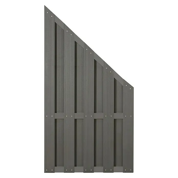 Sichtschutzelement Ibiza - 90 x 90/180 cm, Anthrazit - Grauer Holzzaun mit schräger Oberkante und Querstreben, befestigt mit hellen Schrauben, ideal für eine moderne Gartengestaltung.