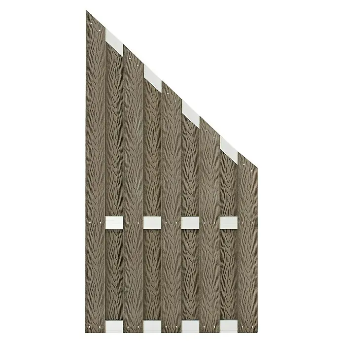 Sichtschutzelement Madrid Alu - 90 x 90/180 cm, Braun - Nahaufnahme eines Holzzauns mit weißen Akzenten, der die Textur und das Design des Produkts hervorhebt.