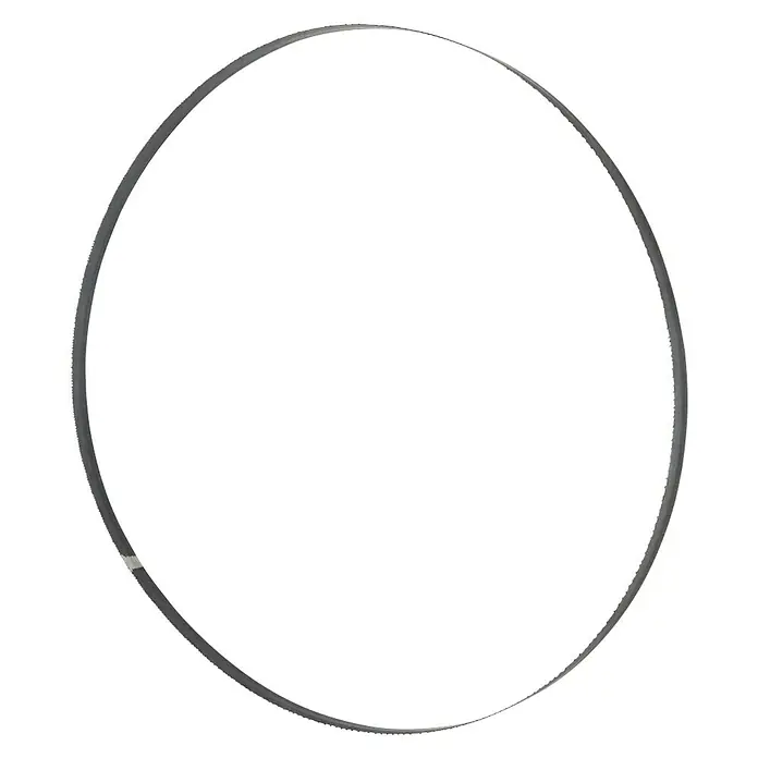 Holzmann Bandsägeblatt - L x B x S: 1.575 x 6 x 0,36 mm, Anzahl Zähne: 14 Stk. - Nahaufnahme eines kreisförmigen Sägebandes, das für präzise Holzarbeiten und professionelle Schnitte unerlässlich ist.